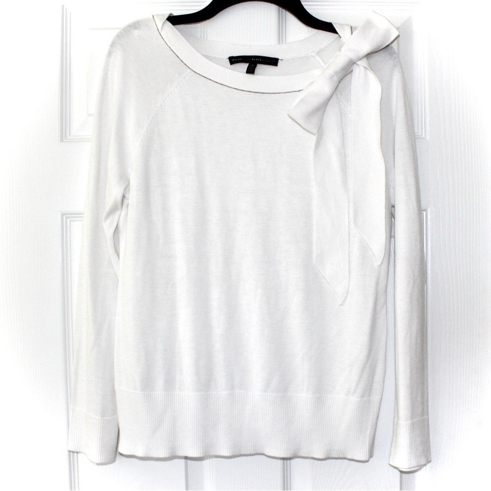 White House Black Market White Bow Sweater Blouse